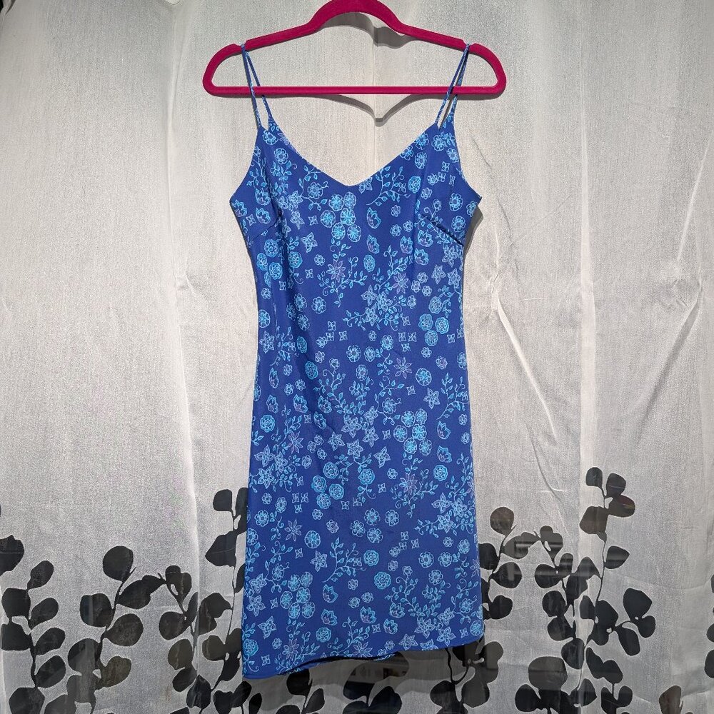 Vintage 90s Y2K a fortiori Slip Dress Spaghetti Straps Blue Floral Size Small
